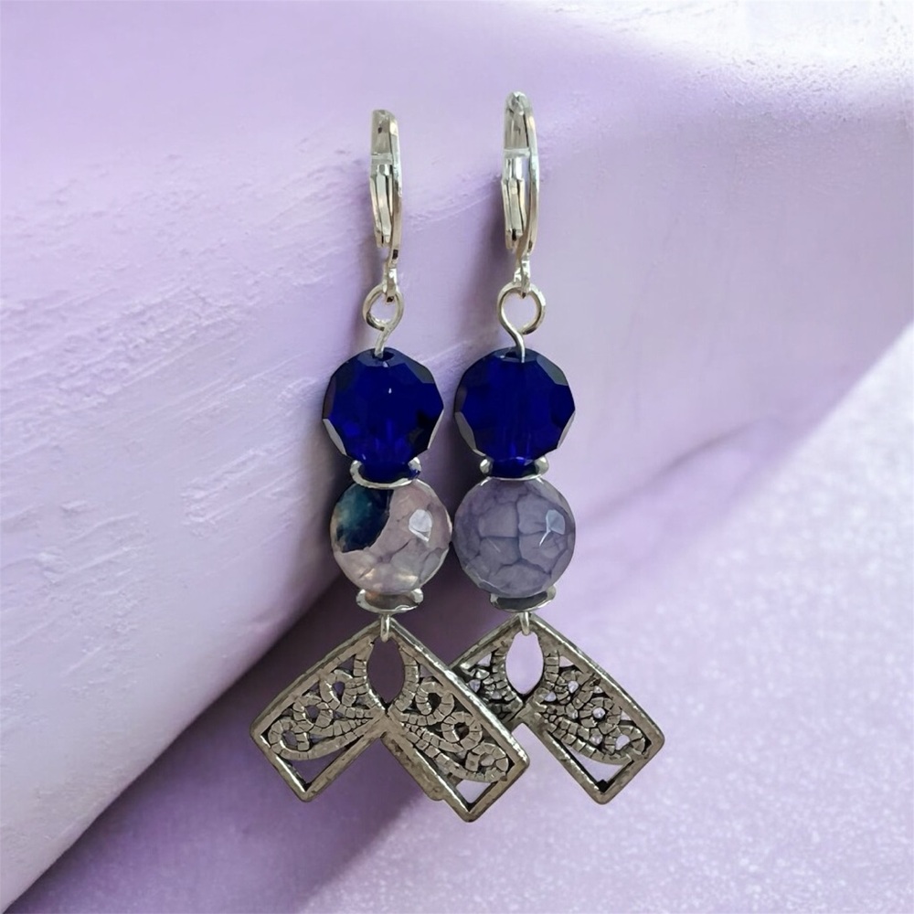 BOUTIQUE Mermaid Tail Dangles, Agate, Elegant Blue and Silver Dangle Earrings